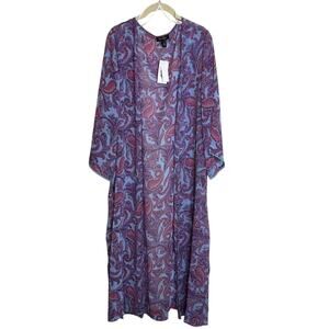 Jessica Simpson Kimono 1X Ultramarine Pink Paisley Sheer 3/4 Sleeve Open Front